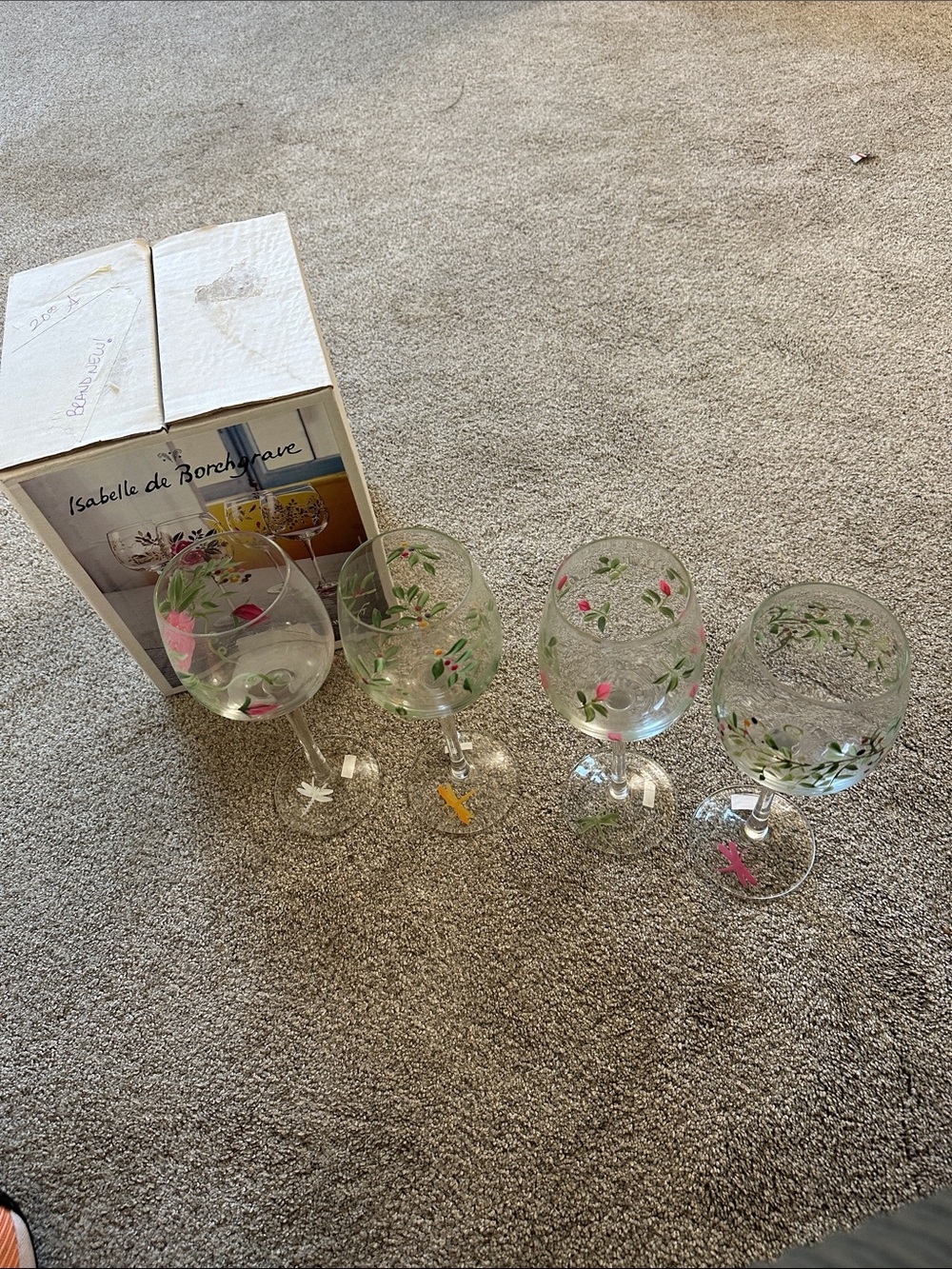 Isabelle de borchgrave set of 4 glassware hand painted